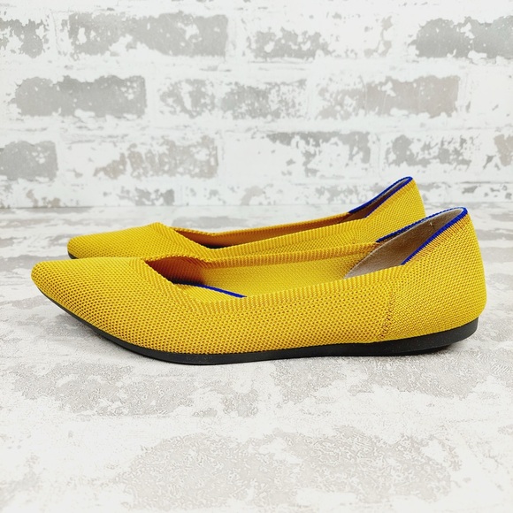 NEW Rothy's The Flat Yellow Knit Pointy Toe Slip On Comfy Loafers E133